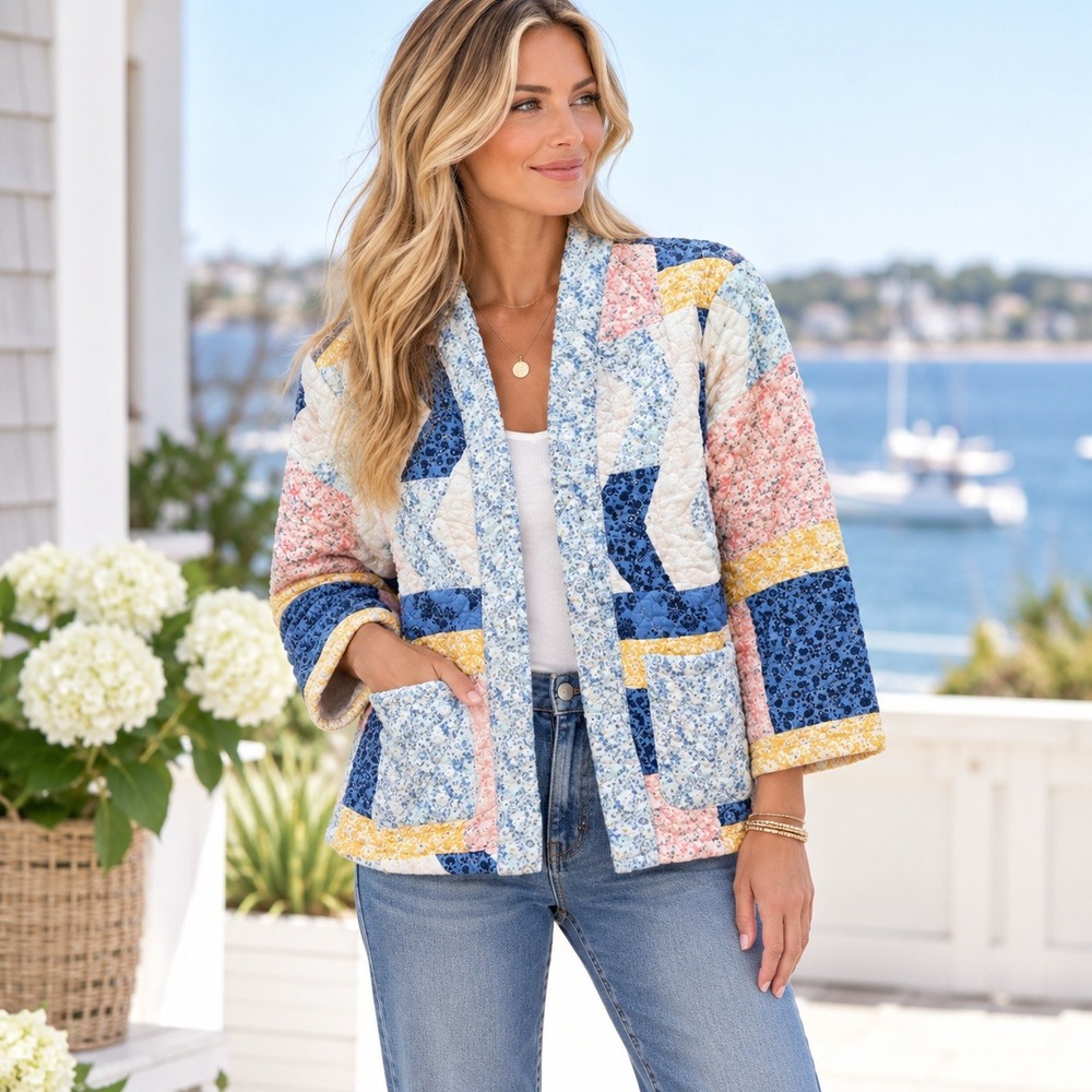 NWT Style & Co Quilted Jacket PS Multi Coastal Classic Patchwork Floral Boho